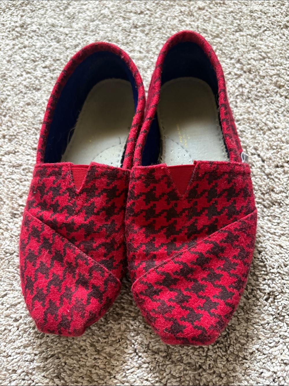 Women’s TOMS Red and Black Houndstooth Slip-On Shoes